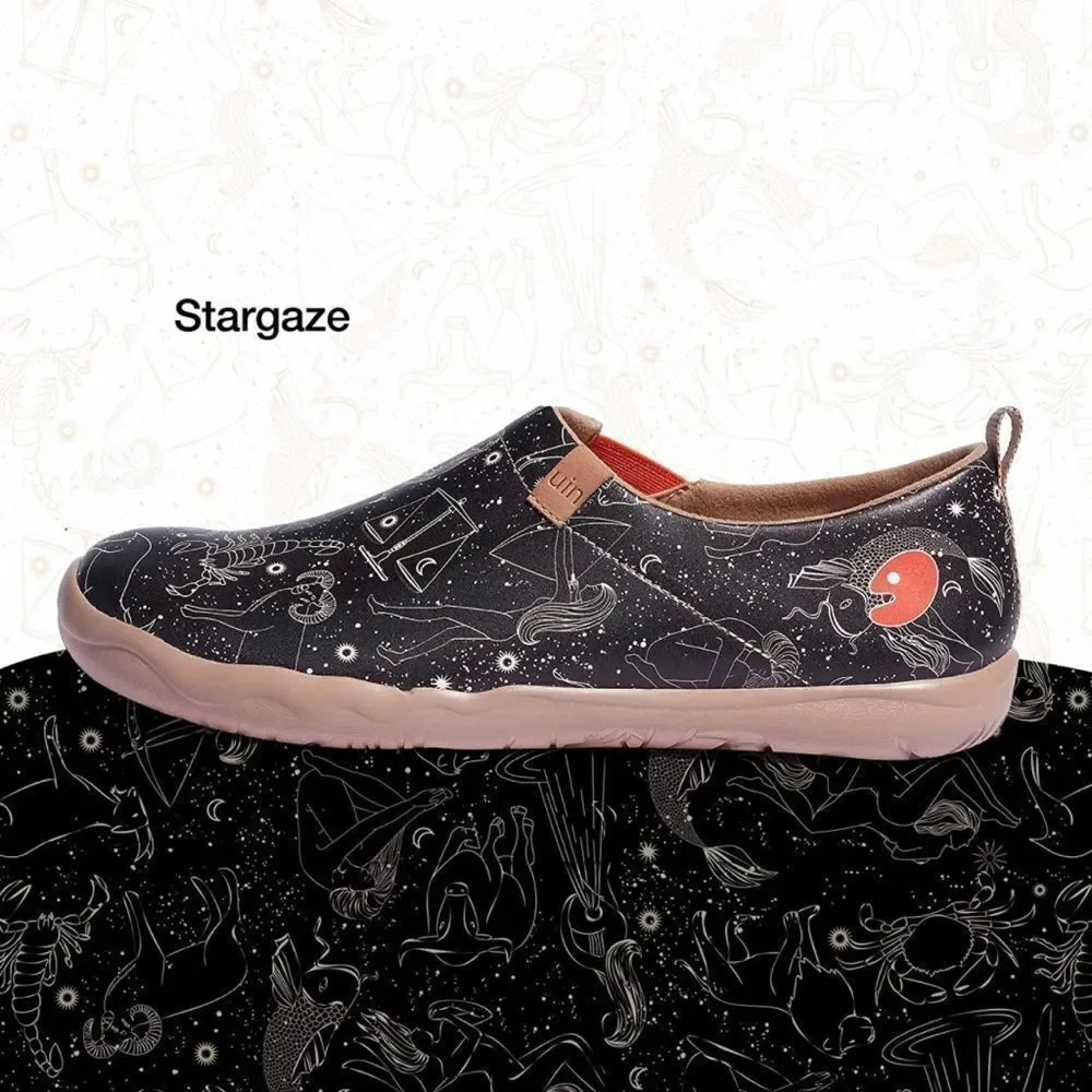 UIN Black Zodiac Constellation Slip-On Loafers with Tan Accents